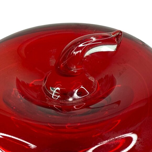 Handcrafted Red Glass Apple Paperweight With Clear Stem Decor - Picture 5 of 6